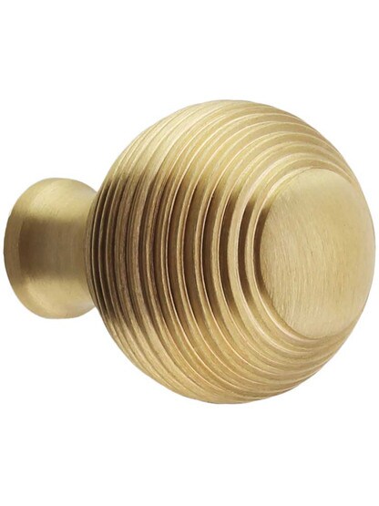 Solid-Brass Reeded Round Knob - 1 1/4 inch Diameter in Satin Brass.